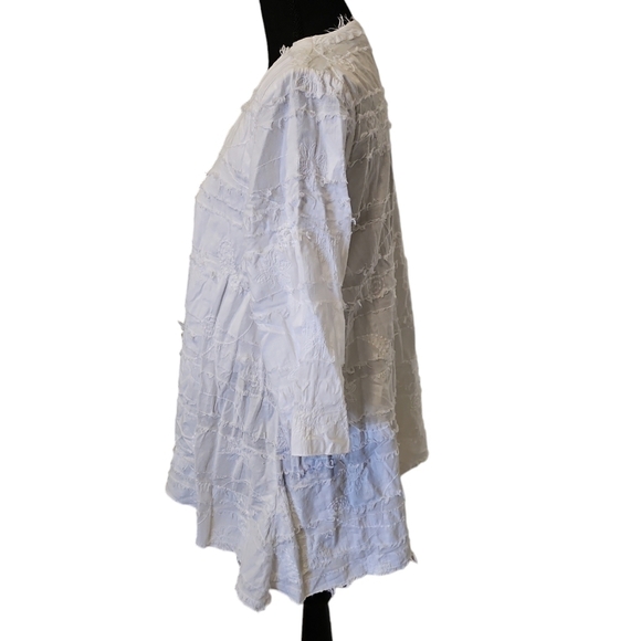 Lulu-B Asymmetrical Pull On Embroidered and Rag White Blouse 100% Cotton Size M - Picture 5 of 9